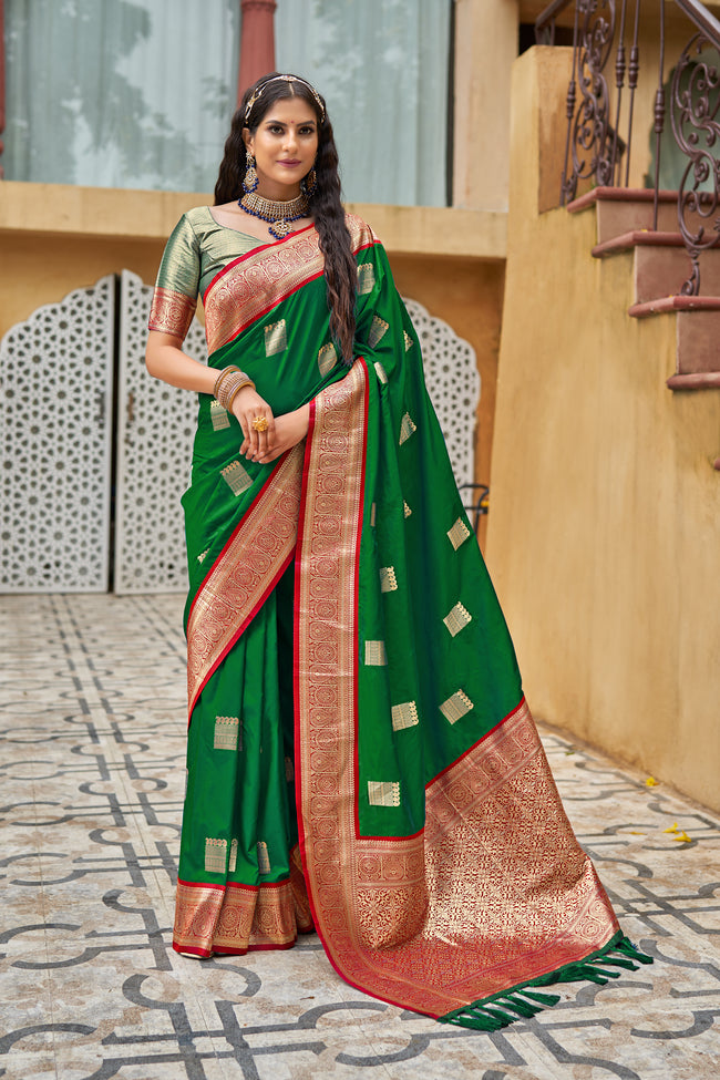 Sea Green With Red Border Silk Traditional Saree