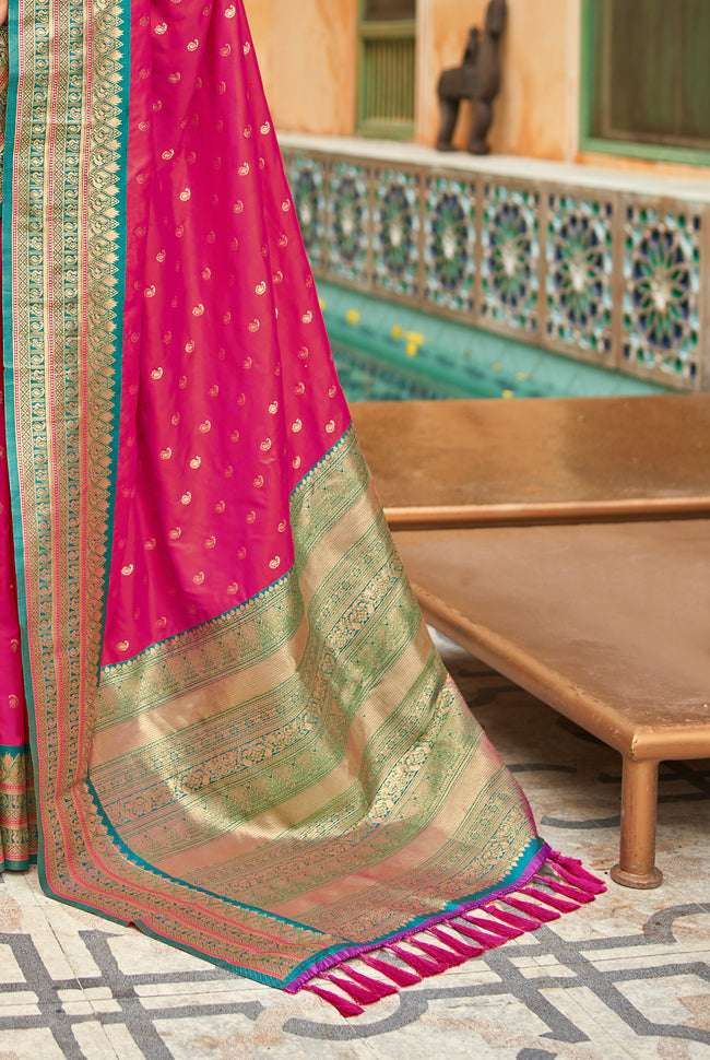 Red With Teal Border Silk Traditional Saree