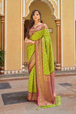Parrot Green With Pink Border Silk Traditional Saree
