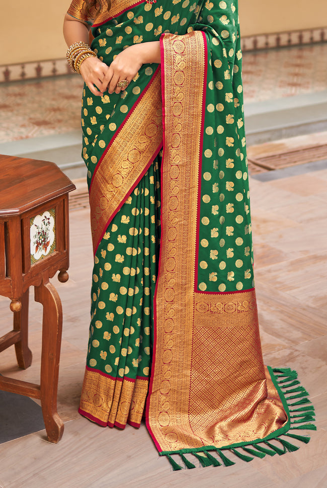 Green With Red Border Silk Traditional Saree