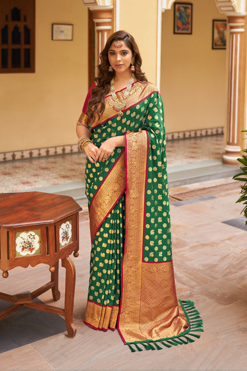 Green With Red Border Silk Traditional Saree