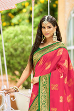 Dark Red With Green Border Silk Traditional Saree
