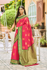 Dark Red With Green Border Silk Traditional Saree