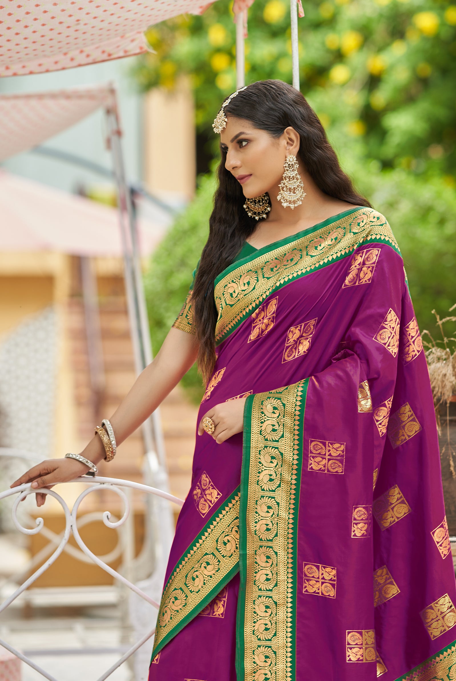 Light Purple Blue Soft Silk Jacquard Work Golden Border Saree With Blouse (  sn8 ) - ePika India