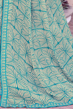 Teal Georgette Printed Saree With Border And Blouse Piece