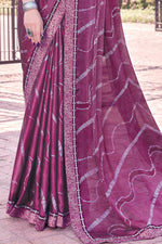 Purple Georgette Printed Saree With Border And Blouse Piece