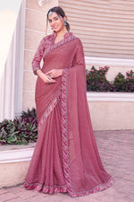 Maroon Georgette Printed Saree With Border And Blouse Piece