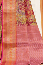 Crimson Silk Digital Print Saree With Woven Border And Woven Blouse Piece