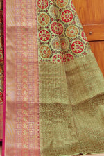Moss Green Silk Digital Print Saree With Woven Border And Woven Blouse Piece