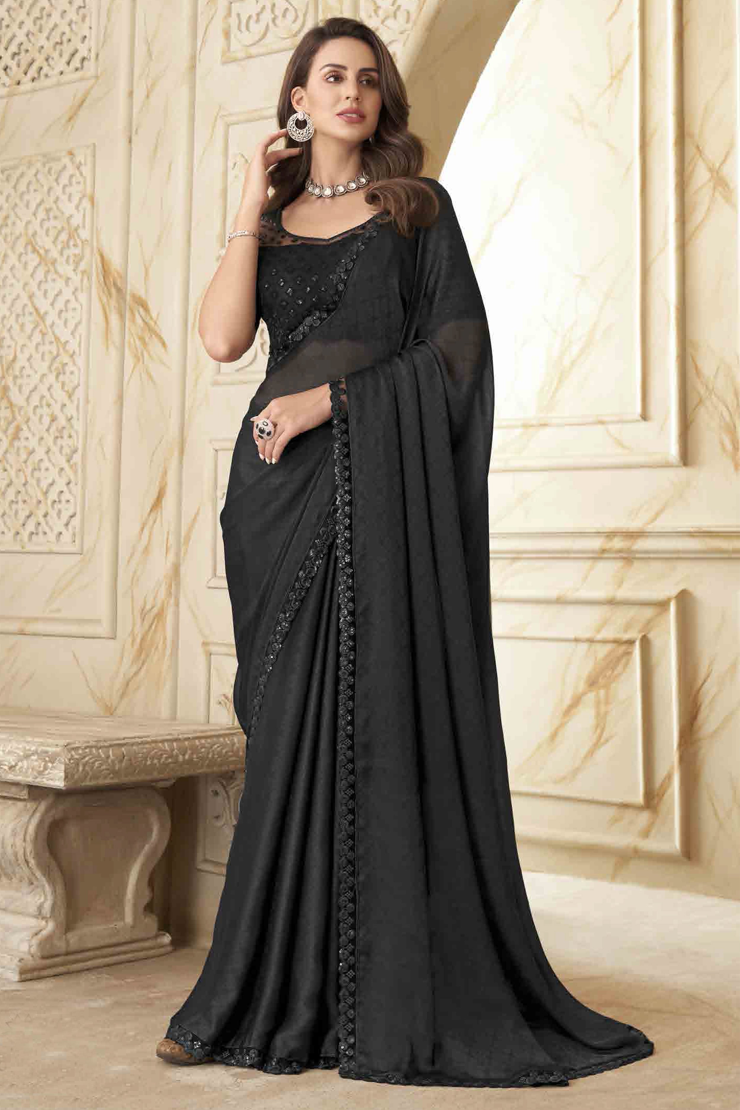 Black Volcand Silk Saree – paanericlothing Black Volcand Silk Saree – paanericlothing