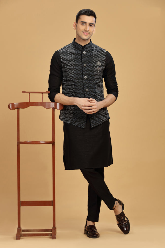 Black kurta jacket set for Men