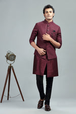 Maroon kurta jacket set for Men
