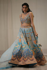 Light Blue Italian Silk Traditional Bridal Lehenga with Mirror embroidery work