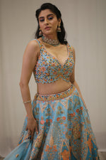 Light Blue Italian Silk Traditional Bridal Lehenga with Mirror embroidery work