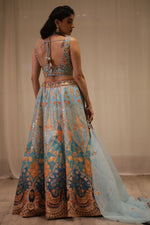 Light Blue Italian Silk Traditional Bridal Lehenga with Mirror embroidery work
