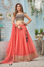 Light Coral Sequin Embroidered Silk Bridal Lehenga