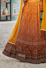 Sunset Yellow Bridal Lehenga Designed With Heavy Embroidery