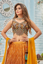 Sunset Yellow Bridal Lehenga Designed With Heavy Embroidery