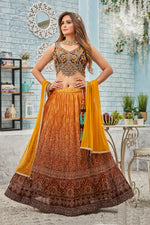 Sunset Yellow Bridal Lehenga Designed With Heavy Embroidery