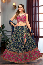 Deep Green Embroidered Silk Bridal Lehenga