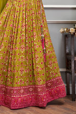 Olive  Green and Pink Lehenga