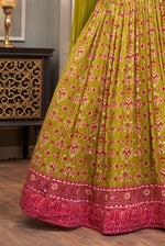 Olive  Green and Pink Lehenga