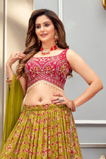 Olive  Green and Pink Lehenga