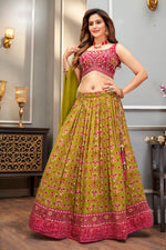 Olive  Green and Pink Lehenga