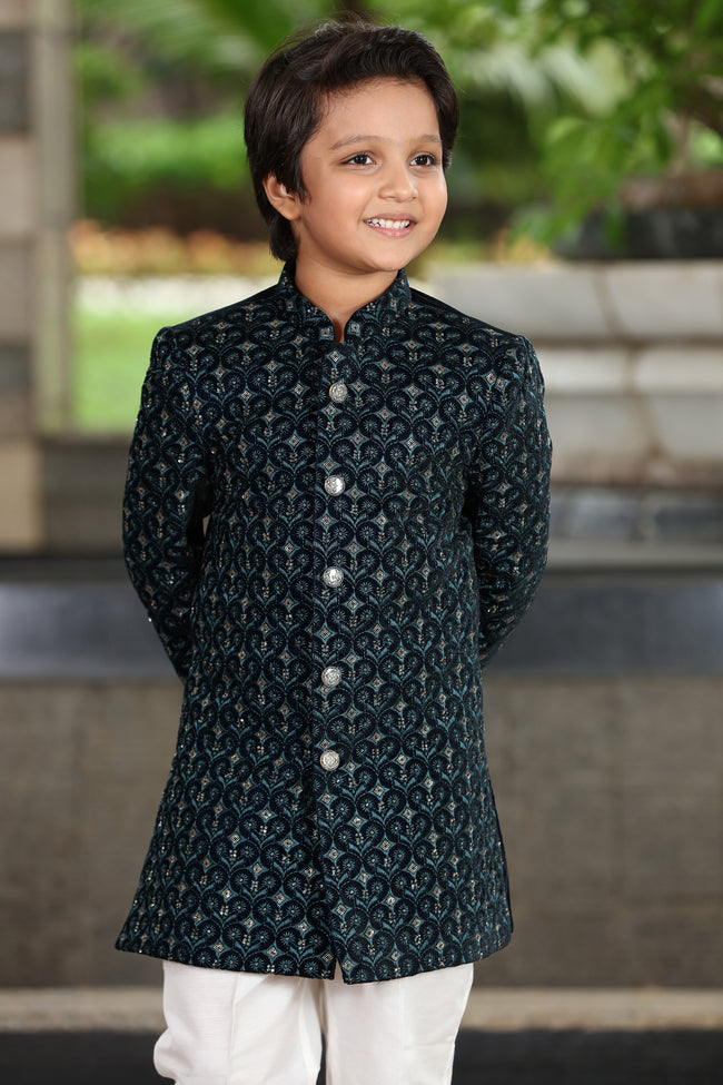 Navy Blue Semi-Indowestern for Boys