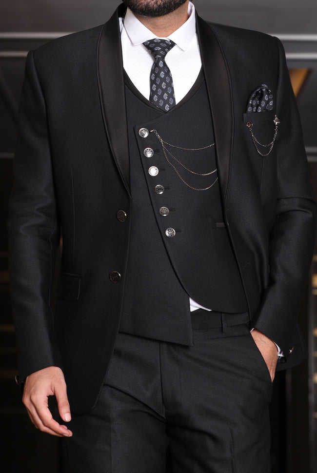 Black 3-piece solid elegant formal fashion Men suits