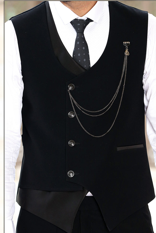 Black 2 Piece Suit Self Design Men Suit