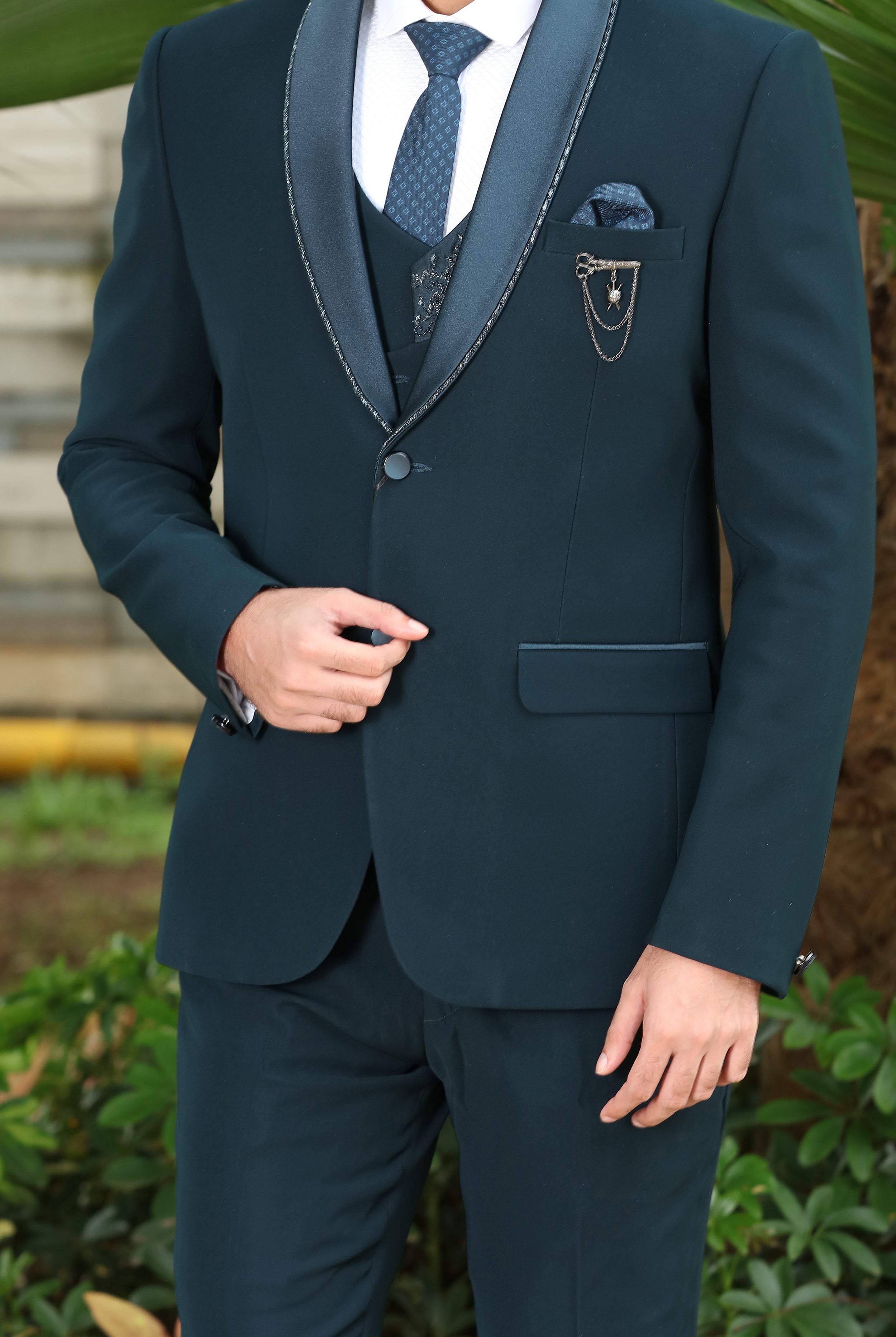 Edward Blue Plain-Solid Premium Cotton Bandhgala/Jodhpuri Suits for Men.