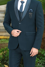 Teal blue 3-piece solid elegant formal fashion Men suits