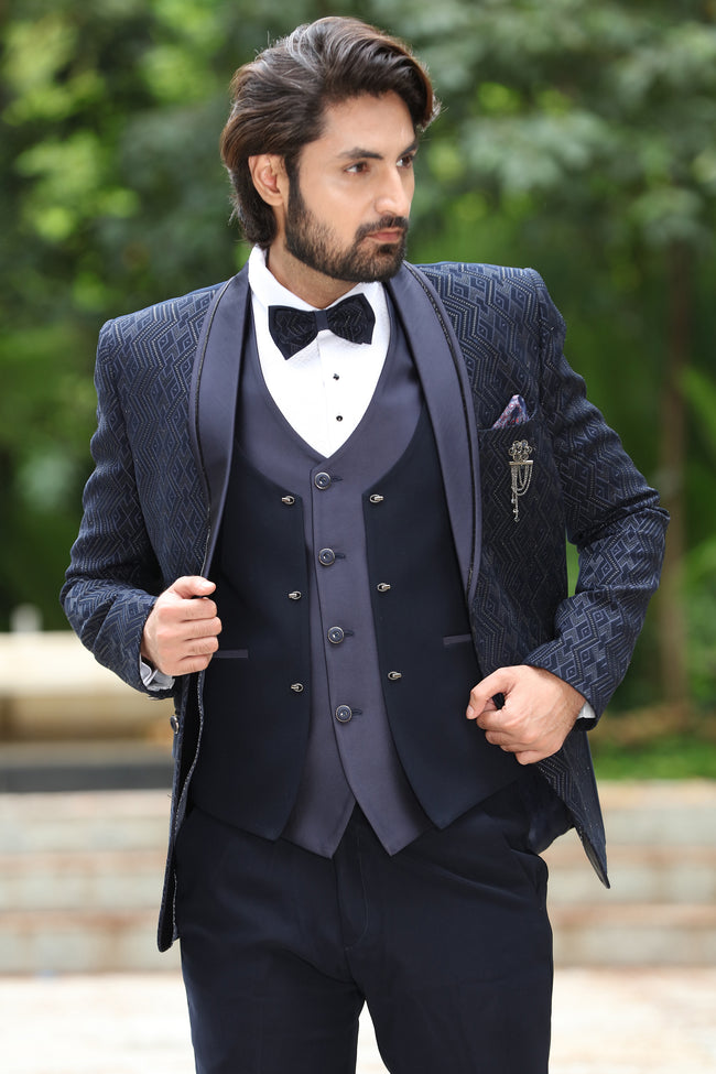 Blue 3-piece pattern elegant formal fashion suits Men
