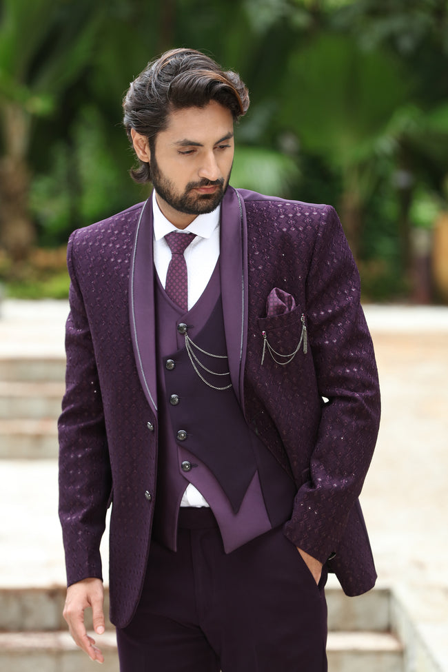 Lavender 3-piece big checks elegant formal fashion Men suits