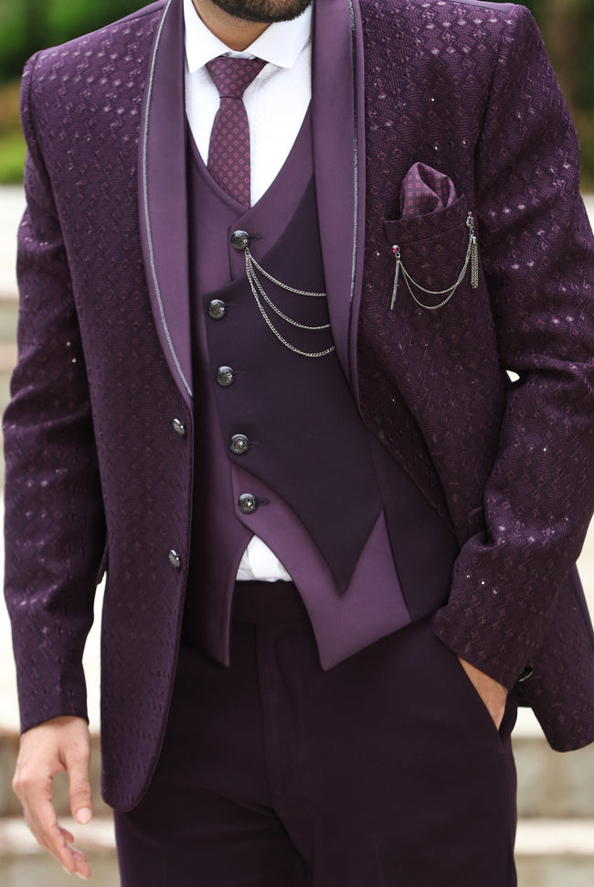 Lavender 3-piece big checks elegant formal fashion Men suits