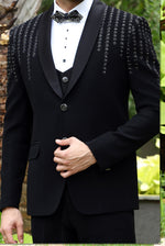 Black 3-piece big checks elegant formal fashion Men suits