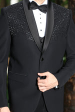 Black 3-piece embroidered elegant formal fashion Men Suit