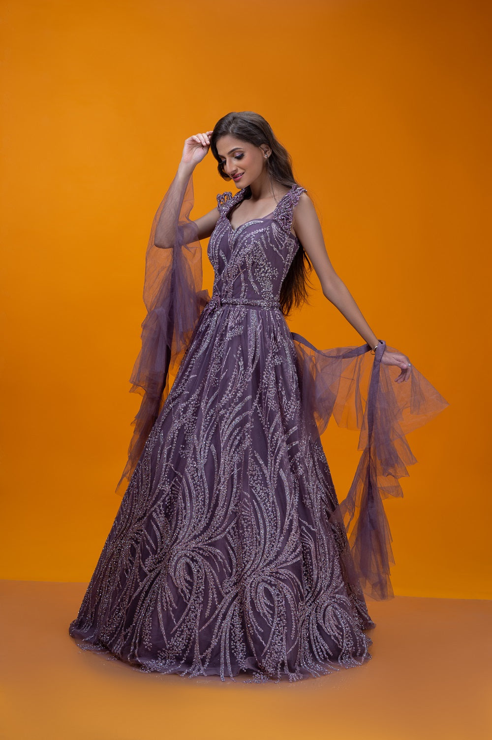 Lavender Satin A-line Beaded Long Prom Dresses MP700 | Musebridals