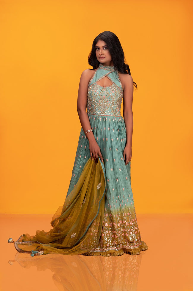 Green & Gold Stylish Gown