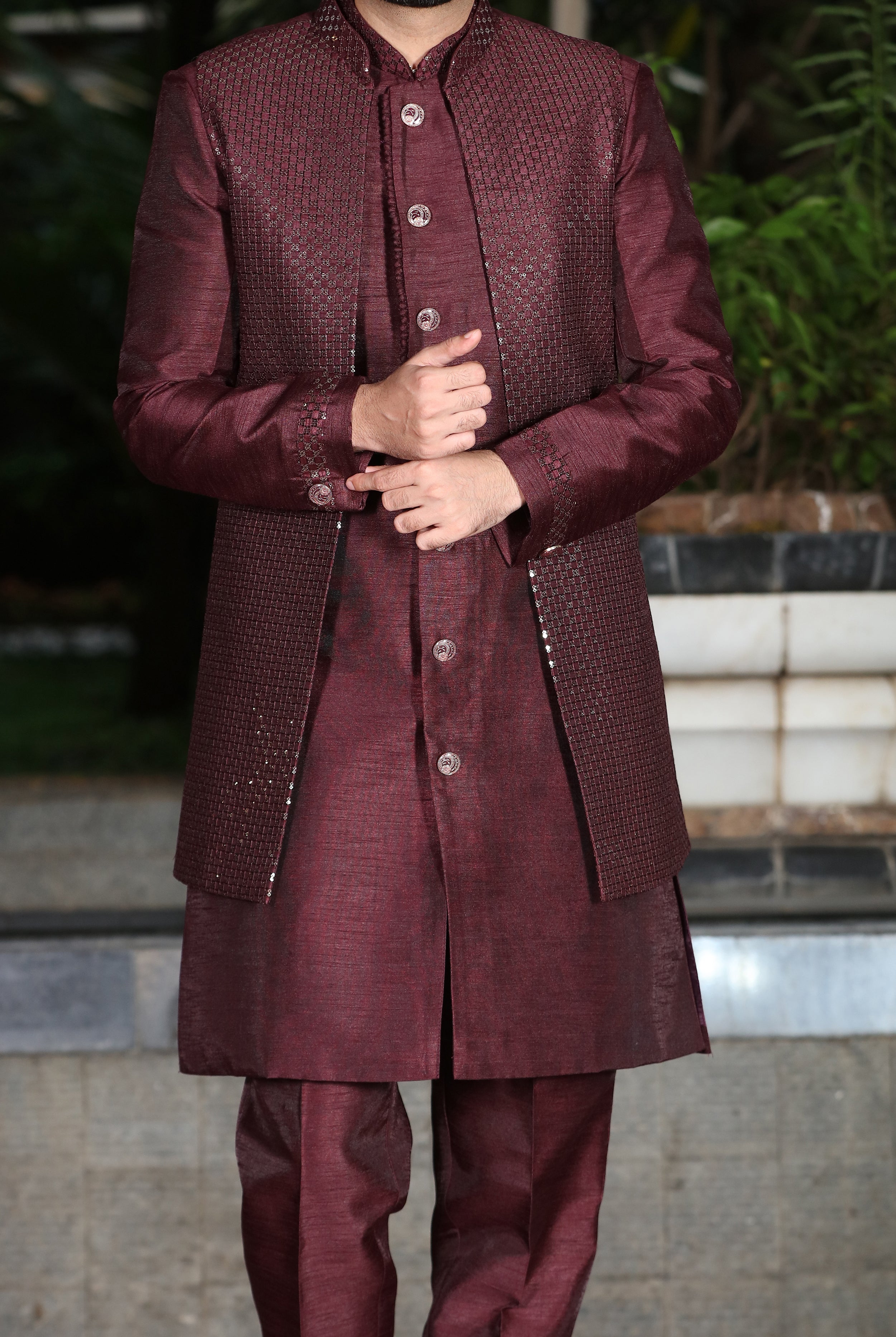 Readymade Maroon Kurta Pyjama With Jacket 273KW07