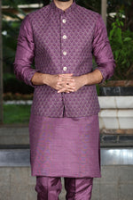 Purple kurta jacket set for Men
