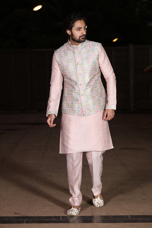 Light Pink kurta jacket set for Men