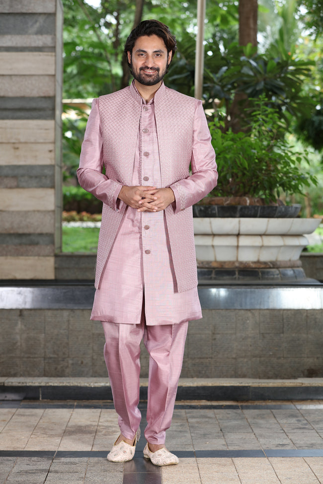 Blush kurta jacket set for Men