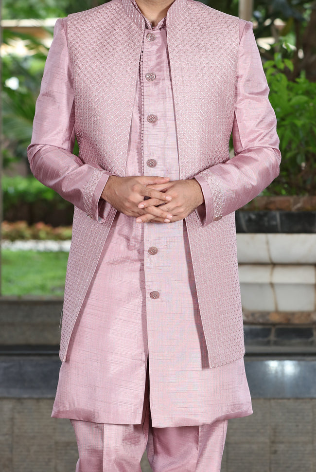 Blush kurta jacket set for Men