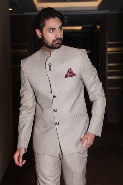 Cream Readymade Jodhpuri Suit for Men