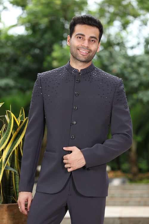 Black Readymade Jodhpuri Suit for Men