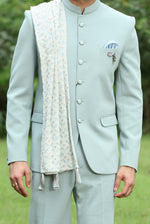 Aqua Green Readymade Jodhpuri Suit for Men