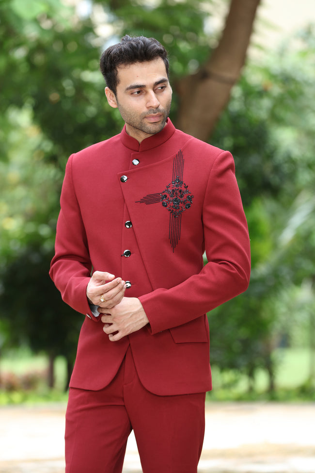 Red Readymade Jodhpuri Suit for Men