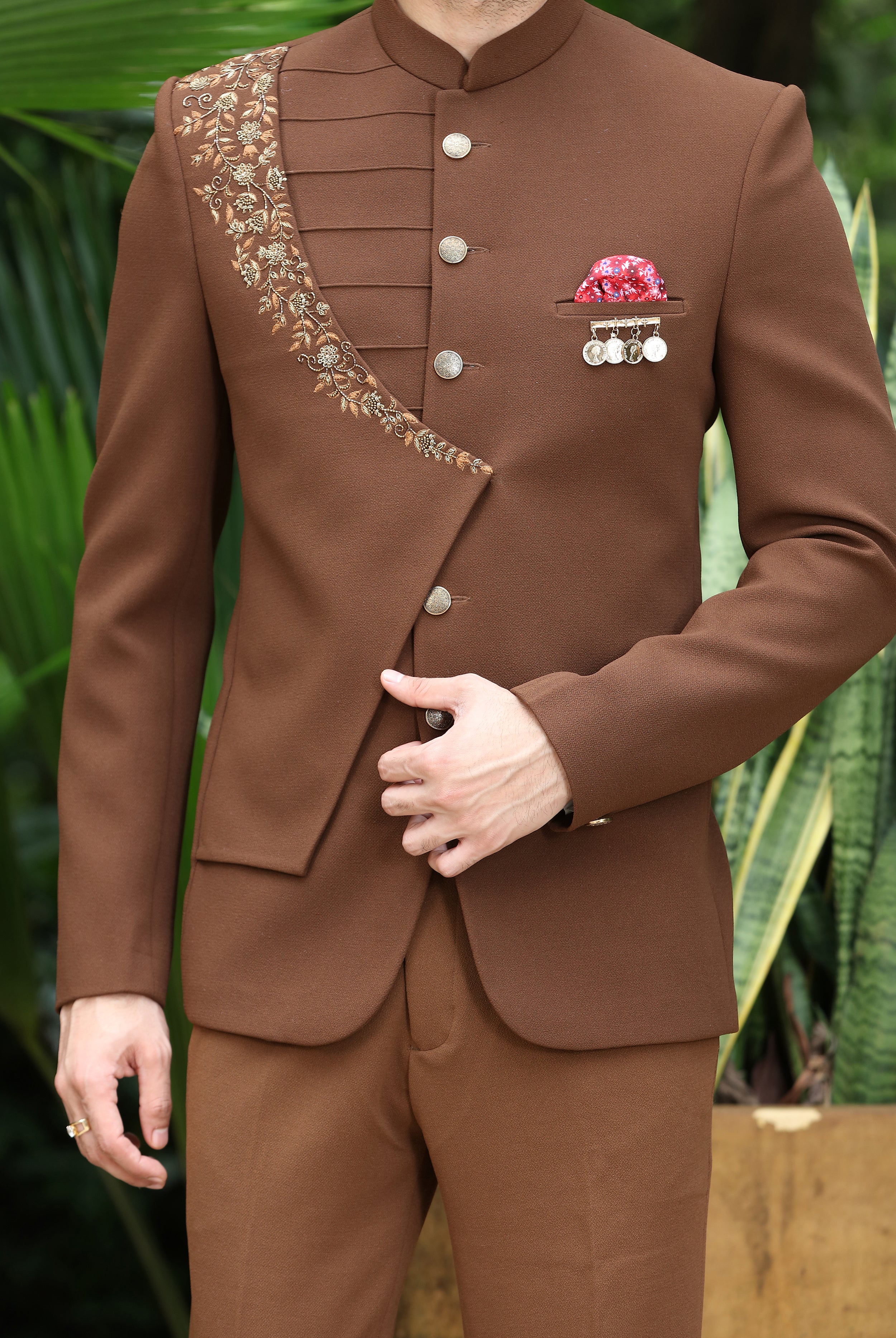 Navy Jodhpuri Embroidered Jacket with Trousers - GetEthnic